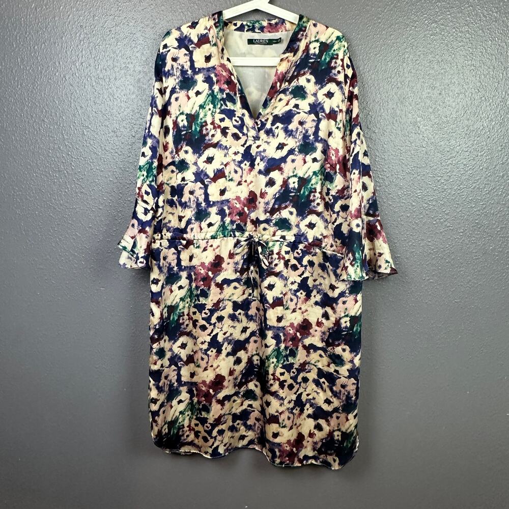 Lauren Ralph Lauren Womens 16W Floral Pullover Dress Tie Waist Flowy Silky